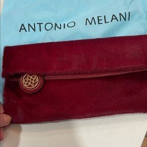 ANTONIO MELANI Burgundy Clutch with Gold Accent,EUC